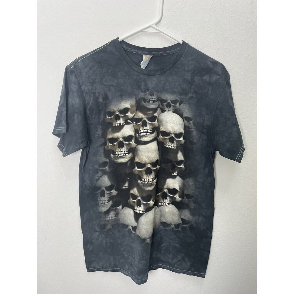 Men's Medium Delta Pro Weight Tie Dye Black Bleach Skulls Graphic T Shirt
